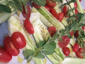 Homegrown Fennel, tomatoes and oregano for roasting